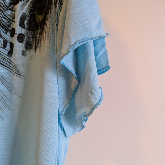Adrian Delafield Blue Feather Print Women's Top Size 2X NWOT - Picture 3 of 10